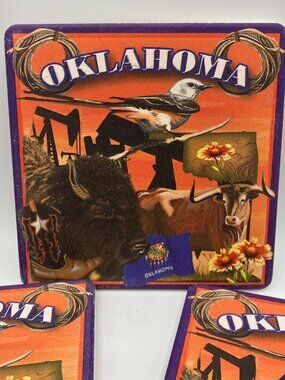 "Oklahoma" Cermic Coasters by Coaster Stone Set of 4 Cork Backs New In The Box